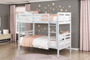 English Elm Twin Twin-over-Twin Bunk Bed with Guard Rails and Integrated Ladder, Oak-Veneer Durable Frame, Space-Saving Design White 44 L x 34.5 W x 7 H B011S01857