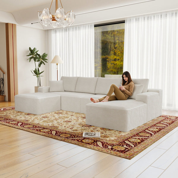 English Elm 131.9*70.8"Modular 131.9*70.8" Modular Sectional Sofa - Plush Corduroy, No Assembly, Versatile 4-Piece Design For Any Space W3819S00054