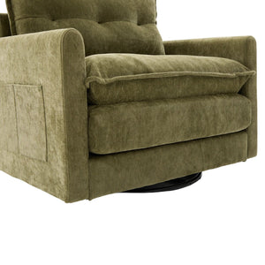 English Elm UNITED Swivel Barrel Chair with Chenille Upholstery, 360° Smooth Rotation, Padded Arm Comfort and Side Pockets for Living Room Relaxation Olive Green W1568P290086