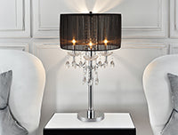 English Elm 29.5"H Crystal-Inspired Table Lamp in Black/Chrome with Touch On, Hanging Faux Crystals, UL Listed, 29.5"H B080107004