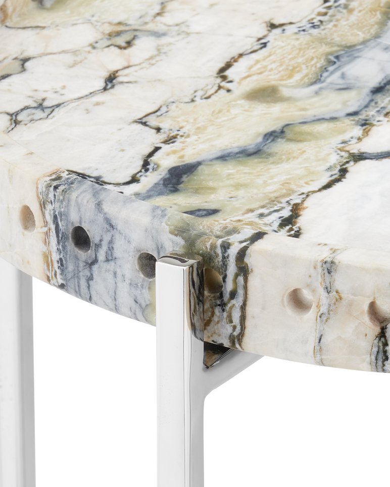 Currey & Company Freya Floral Jade Marble Accent Table – Stunning Decorative Piece With Unique Color Patterns & Style Silver Floral Jade Marble ,Iron 4000-0242-currey-company