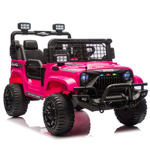 English Elm 24v Dual Motor Two Seat Kids Electric Ride on Car with Remote Control and Bluetooth Audio Pink W1578P305898