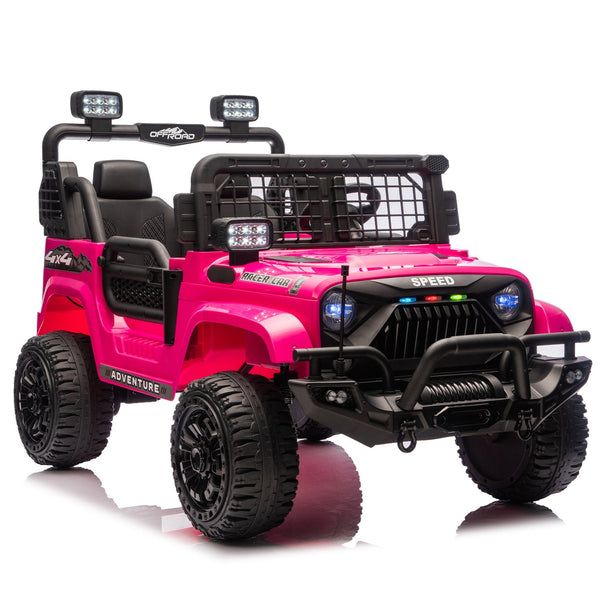 English Elm 24v Dual Motor Two Seat Kids Electric Ride on Car with Remote Control and Bluetooth Audio Pink W1578P305898