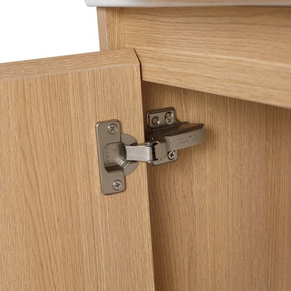 English Elm 26'' Wall-Mounted Bathroom Vanity with Glossy White Ceramic Sink, Soft-Close Door & Waterproof Finish Oak W999P310771