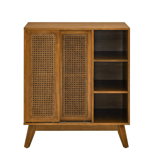 English Elm Mid Century Modern Rattan Sideboard Cabinet - Versatile Buffet For Entryway, Living Room & Dining Spaces W1801P195620