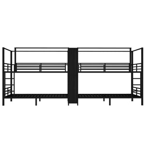 English Elm Queen Size Quadruple Metal Bunk Bed With Storage, Noise-Reducing Design & Sturdy Black Frame W1580S00156-GIGA