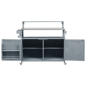 English Elm K&K 53.3" Outdoor Kitchen Island with 1.2" Stainless Top, Spacious Storage, Raised Shelf, Wheels Grey+Blue N707P250628G