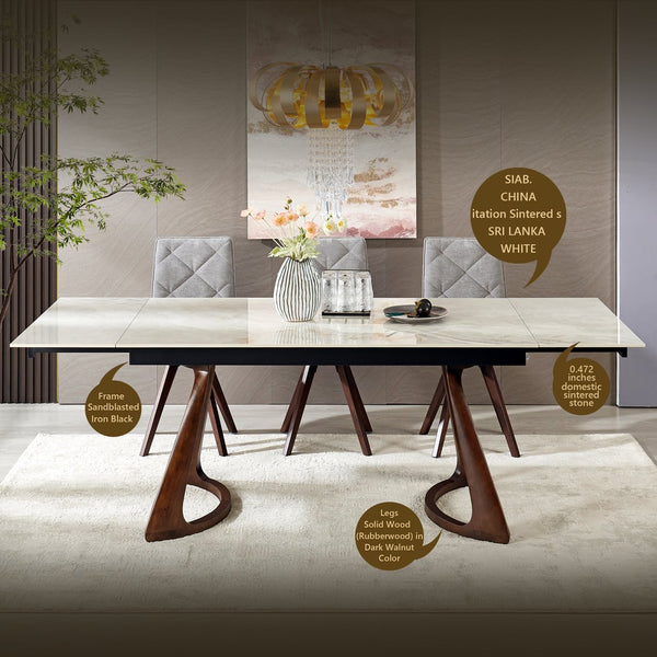 English Elm Retractable Sintered Stone Extendable Dining Table Seats Eight with Steel Base W5630S00002