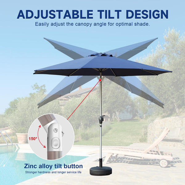 English Elm 9FT Patio Umbrella with Crank & Tilt, 180G UV‑Resistant Waterproof Canopy, Wind‑Vent, 8 Ribs Navy Blue W1859P195945