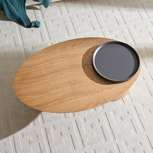 English Elm Modern Oval Ash Veneer Coffee Table with Hidden Storage for Minimalist Living Rooms Natural W2085S00103
