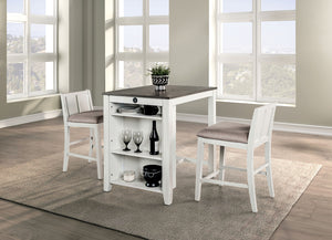 English Elm White Transitional 3pc Counter Height Dining Set with USB Port, Storage Shelves & Padded Seats, Gray Finish B2741P381485
