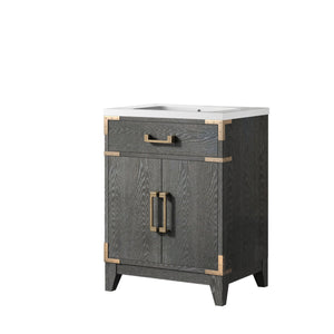 English Elm Black Oak Single Bath Vanity 24" W | Modern Acrylic Top & Soft-Close Storage For Small Spaces B2731P260893