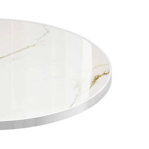 English Elm Round Tulip Bistro Table Faux Marble Top Gold Pedestal Base for Small Dining Spaces W3316P457296