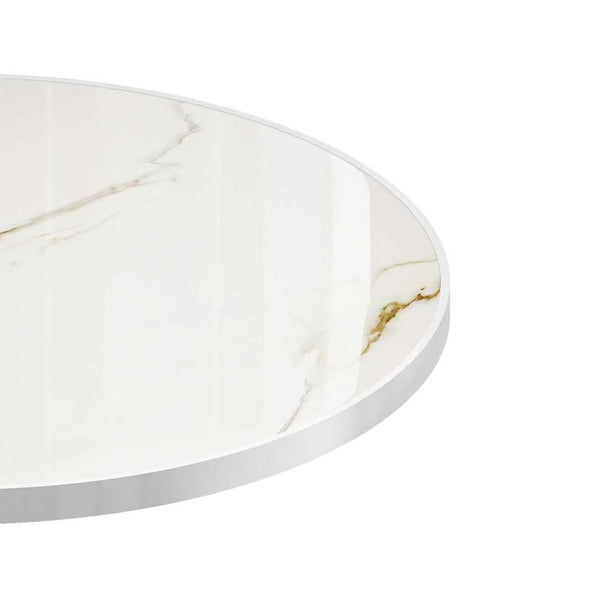English Elm Round Tulip Bistro Table Faux Marble Top Gold Pedestal Base for Small Dining Spaces W3316P457296
