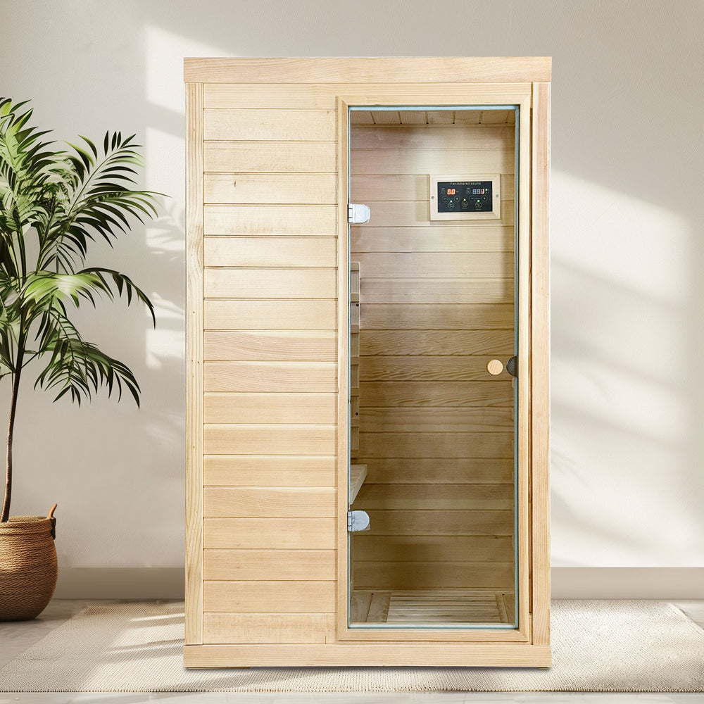English Elm Canadian Hemlock Single Person Far Infrared Home Sauna with Led and Bluetooth Audio W632S00033