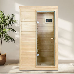 English Elm Canadian Hemlock Single Person Far Infrared Home Sauna with Led and Bluetooth Audio W632S00033