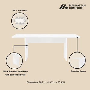 English Elm Ella 79" Dining Table in White – Modern MDF Rectangular 78.7" Table Seats 6-8 with Stable Thick Legs B365P397685