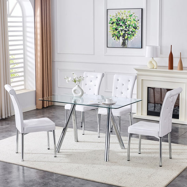 English Elm 51-inch Tempered Glass Rectangular Dining Table Electroplated Metal Base Open Plan White W3875S00004