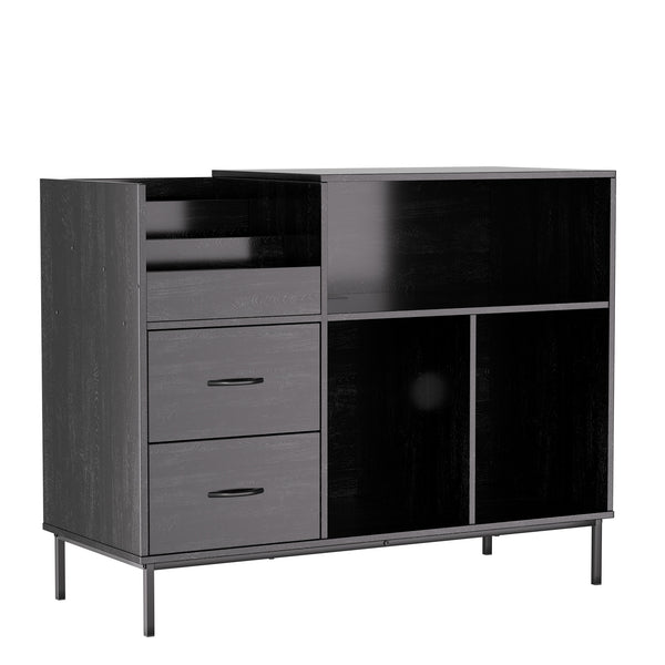 English Elm Record Player Stand with Flip-Down Lid, Built-In Power & USB, Dust-Protecting Turntable Console for 300+ Vinyls Black W2735P332345