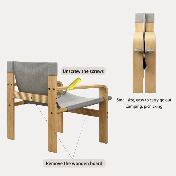 English Elm Detachable Oak Accent Chair with Solid Wood Frame, Wide Armrest, Removable Washable Linen Cover LIGHT GREY W2336P251804