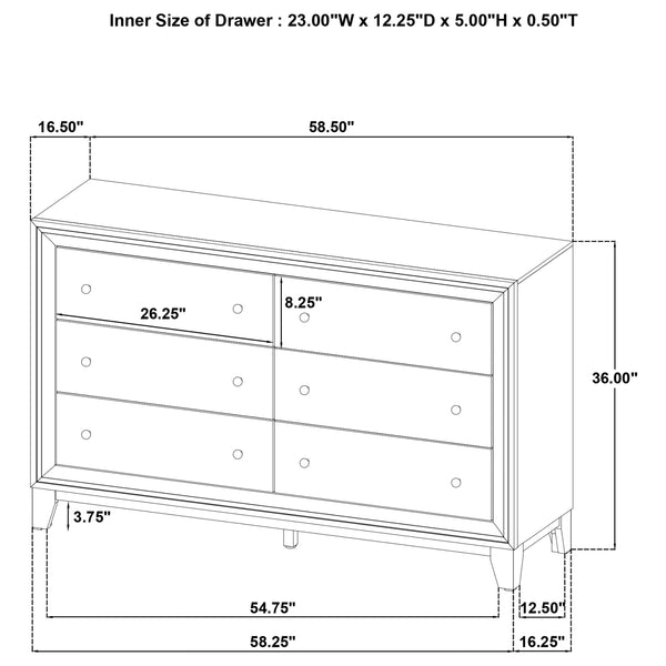 English Elm Anza Six Drawer Walnut Grain Dresser with Gold Knobs for Modern Bedroom Storage B062P451889