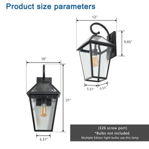 English Elm 21"(H) 21"(H) Outdoor Wall Lantern Light - Farmhouse Black Aluminum & Clear Glass Sconce, Weatherproof Durable Porch Patio Security Fixture W2312P368728
