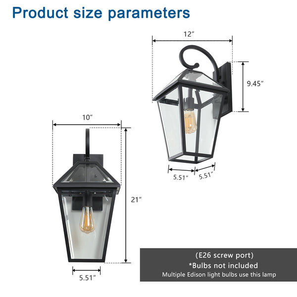 English Elm 21"(H) 21"(H) Outdoor Wall Lantern Light - Farmhouse Black Aluminum & Clear Glass Sconce, Weatherproof Durable Porch Patio Security Fixture W2312P368728