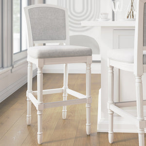 English Elm 31" Turned Leg Bar Stool Woven Polyester Seat and Back for Pub or Kitchen Use White B2751P436453
