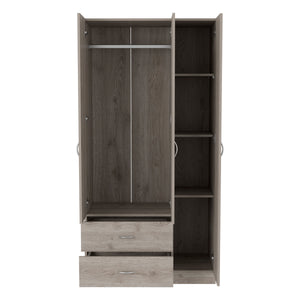 English Elm Bosko Three Door Wardrobe Armoire with Drawers Hanging Rod Black Wengue Finish B097S00225
