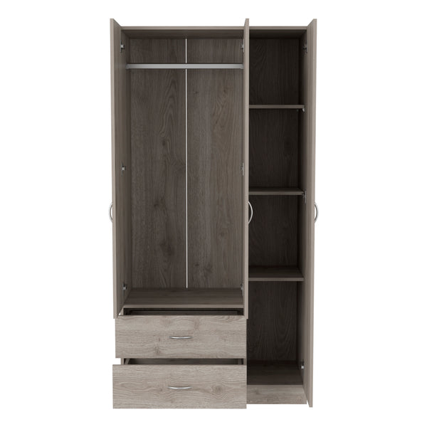 English Elm Bosko Three Door Wardrobe Armoire with Drawers Hanging Rod Black Wengue Finish B097S00225