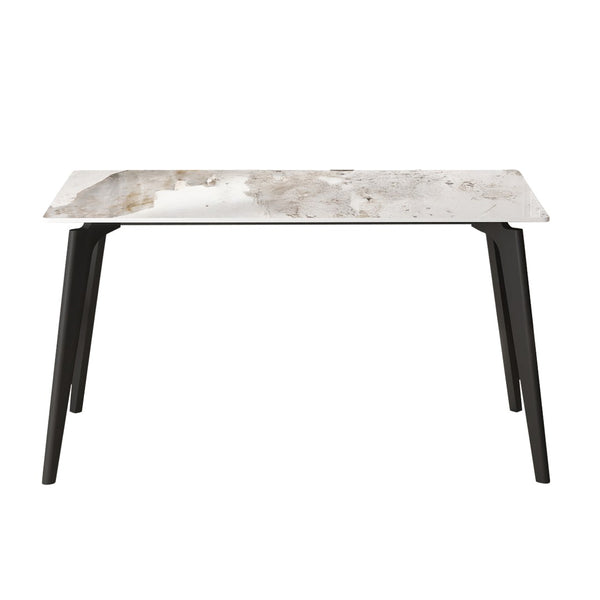 English Elm 55.12" Modern Artificial Stone Dining Table With Black Metal Legs - Seats 6, Easy Maintenance & Chic Design P1 W1535S00511-GIGA