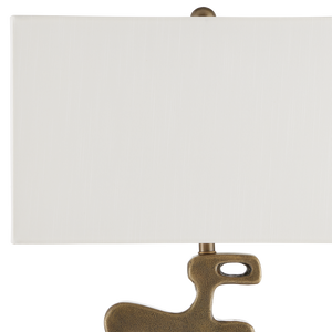 Mithra Brass Table Lamp - Contemporary Brutalist Design with Antique Finish & Off-White Shade