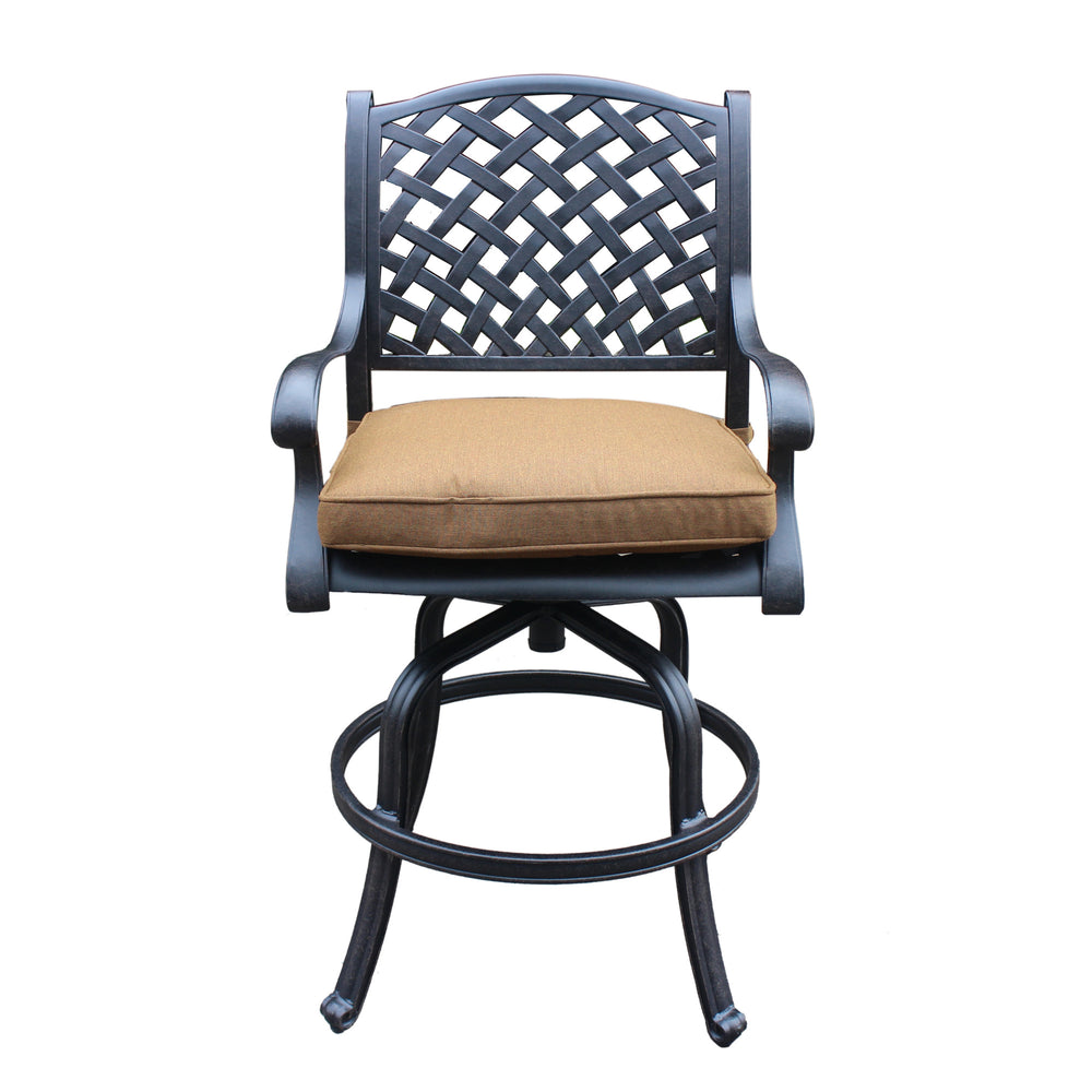 English Elm Cast Aluminum Counter Stool Set Of 2 With Swivel Seats, Weather-Resistant Cushions & Lattice Design B010P278345