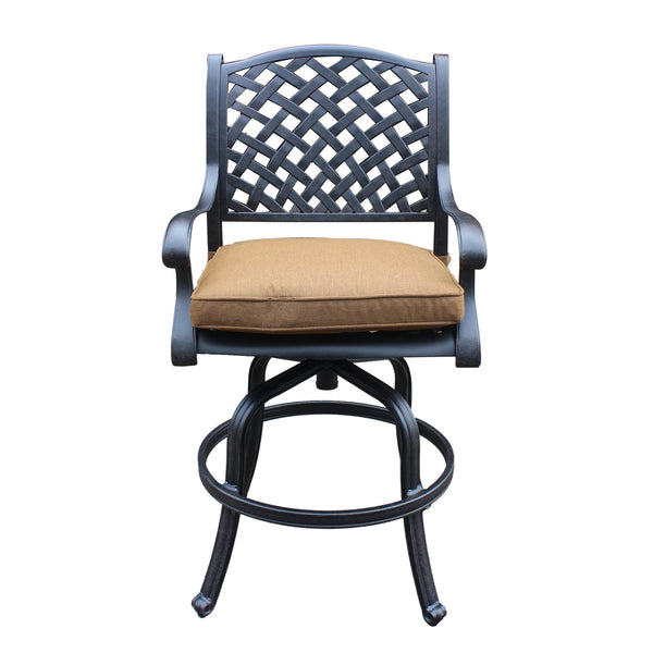 English Elm Cast Aluminum Counter Stool Set Of 2 With Swivel Seats, Weather-Resistant Cushions & Lattice Design B010P278345