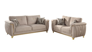 English Elm Leena Contemporary 3Pc Living Room Set With Gold Accents, Plush Cushions & Durable Beige Upholstery B009S01441