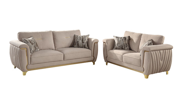 English Elm Leena Contemporary Upholstery 2Pc Living Room Set With Gold Accents & Plush Beige Comfort Design B009S01440
