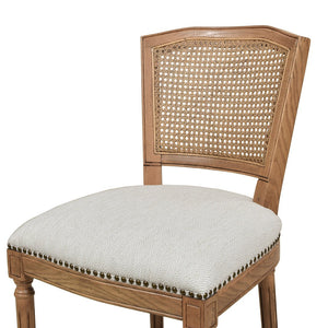 English Elm Jennifer Taylor Home - Triomphe Rattan Wicker High Back Armless Counter Stool — French Country Oak Frame, Upholstered Comfort White B2719P238385