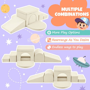 English Elm Colorful Modular Foam Play Structure 7 Piece Toddler Crawling Climbing Indoor Playset Beige N710P170359K