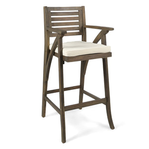 English Elm Christopher Knight Home® - HERMOSA Acacia 30" Outdoor Bar Stool Set of 2 with Weather-Resistant Cushions and Ladder-Back Design Grey 59244.00GRYMP2