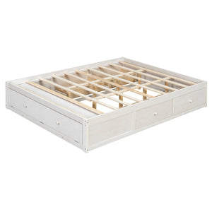 English Elm Queen Platform Storage Bed with Hydraulic Lift Footboard and Four Drawers Antique Finish White LP000139AAK