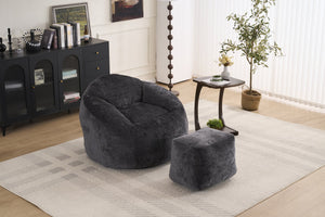 English Elm Foam Memory Foam Bean Bag Chair with Plush Chenille Cover, Large 42" Round Comfortable Lounger Black W2915P283417