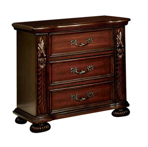 English Elm Brown Cherry Solid Wood Nightstand with 3 Drawers, Pewter Pulls, Rich Grain Accents, 28"W x 29.4"H B011P218330