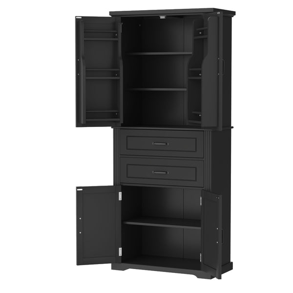 English Elm [video] Floor to Ceiling Matte Storage Cabinet with Drawers Shelves and Adjustable Interior Black N759P407762B