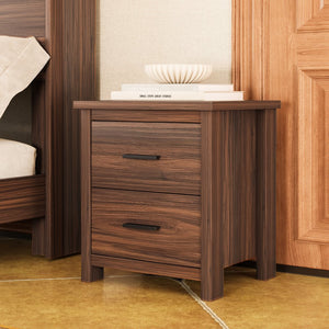 English Elm 4PCS Queen Bedroom Set with Storage Headboard & Built‑In Charging Station, 2 Nightstands, Dresser Walnut 54.25 L x 18.75 W x 9.25 H N733S307937W
