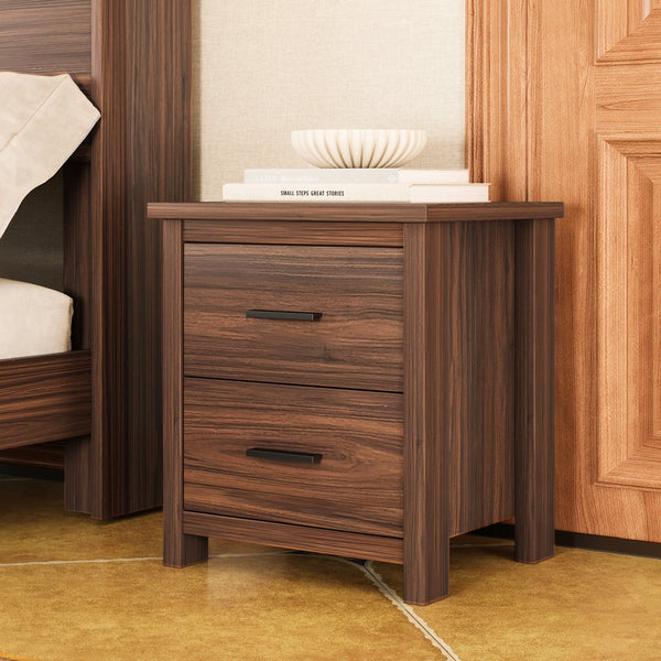 English Elm 4PCS Queen Bedroom Set with Storage Headboard & Built‑In Charging Station, 2 Nightstands, Dresser Walnut 54.25 L x 18.75 W x 9.25 H N733S307937W