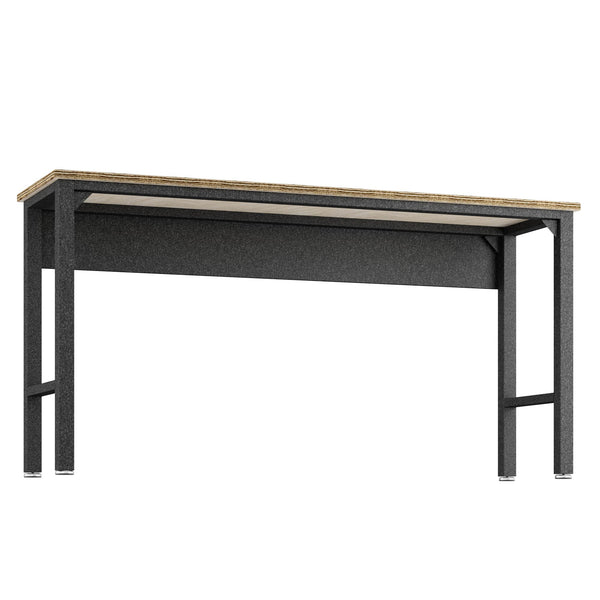 English Elm Fortress 72.4" Garage Table in Dark Grey Metal & Natural MDP Top — Durable, Space-Saving Workbench B365P398231