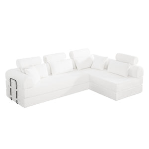 English Elm L Shaped Corduroy Sectional Sofa Converts to Sleeper Bed Space Saving Modular Couch Beige W5532S00002