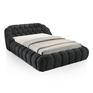 English Elm Modern Tufted Queen Platform Bed Upholstered Chenille Frame for Contemporary Bedroom Black,Charcoal,Charcoal Black B2741S00827
