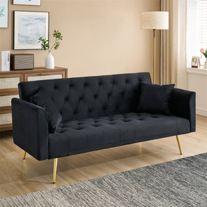 English Elm 71-inch Velvet Foldable Sofa Bed for Two, Retro American Style, Gold Legs, 600LB Capacity, Compact W1658P321766