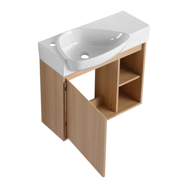 English Elm 26'' Wall-Mounted Bathroom Vanity with Glossy White Ceramic Sink, Soft-Close Door & Waterproof Finish Oak W999P310771